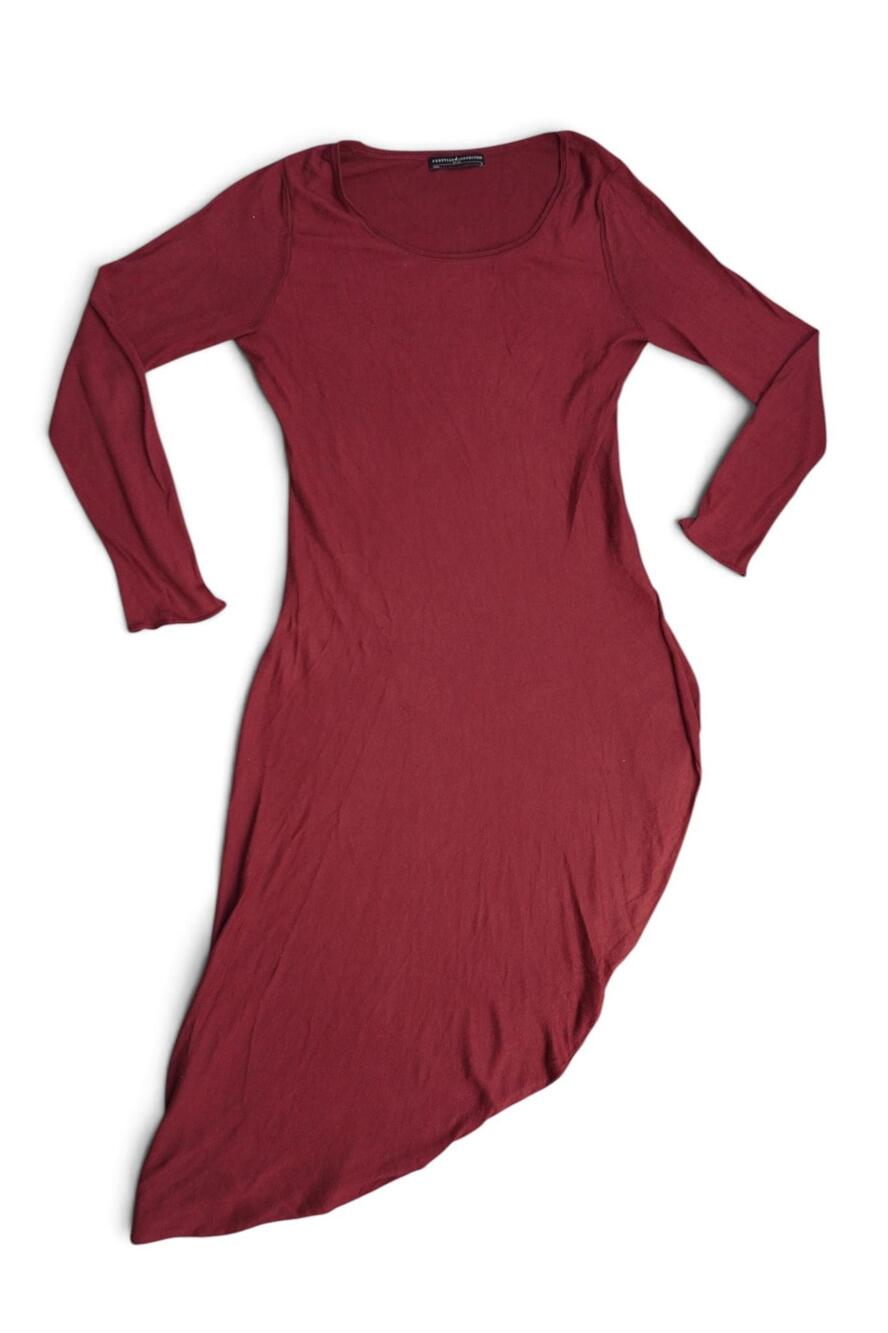 Peruvian Connection T-Shirt Dress Womens Medium Red Asymmetrical Long Sleeve